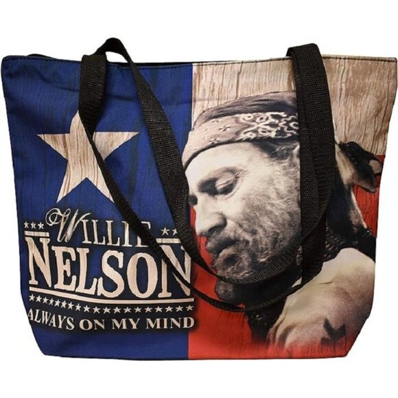 New Willie Nelson Always Texas Flag Tote Zip Bag Large Shoulder Shopping Gift - Picture 2 of 3